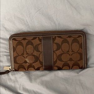 Brown coach accordion zip wallet